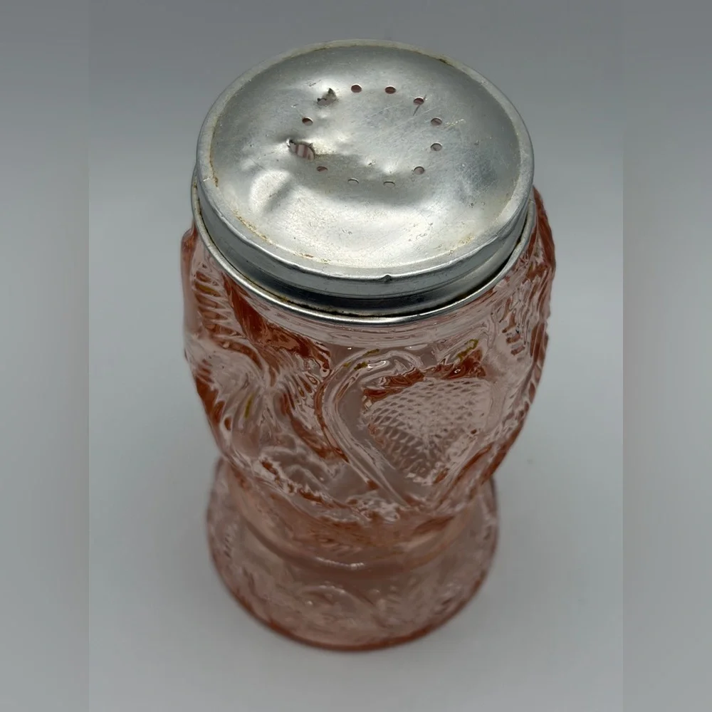 Vintage Pink Strawberry Depression Glass Salt Pepper Sugar Seasoning Shaker, Lid